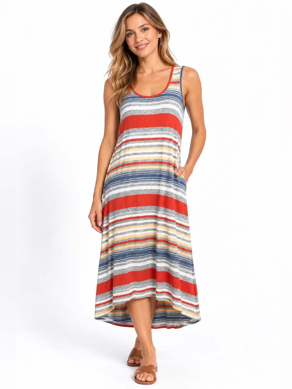 Dress Barn NWT striped high low cold shoulder dress women’s medium